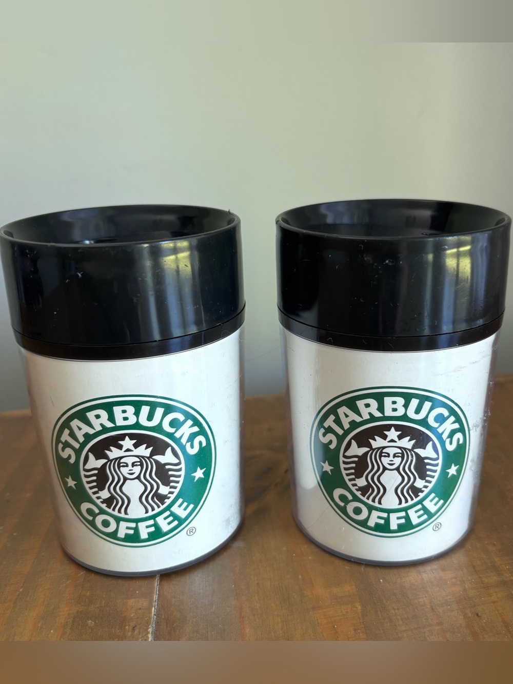 Set of 2 VTG Starbucks Coffee Travel Tumblers with Lids-ThermoServ 8oz Short-USA
